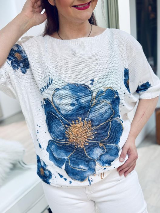 New Collection NeulePusero 4322 Kukka New Collection kaunis kukallinen reikaneulepusero. Mallissa valja lepakkohiha ja New Collection NeulePusero 4322 Kukka New Collection kaunis kukallinen reikaneulepusero. Mallissa valja lepakkohiha ja