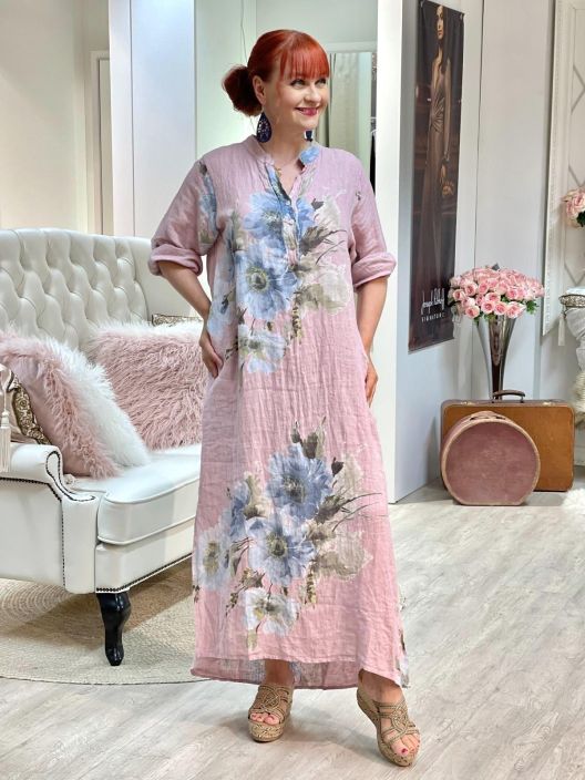 New Collection PellavaMekko Maxi 9862 New Collection kaunis kukkamekko pehmeaa pellavaa. Edessa napitus, sivulla taskut ja