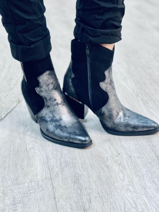 New Collection Bootsit Western 308 New Collection kevyet nilkkamittaiset bootsit tekstiilimokkaa ja antiikkihopeanvarista