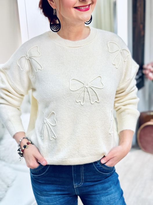 New Collection NeulePusero Rusetti 471 New Collection pehmea neulepusero. Puserossa jujuna on sopot rusetit edessa.